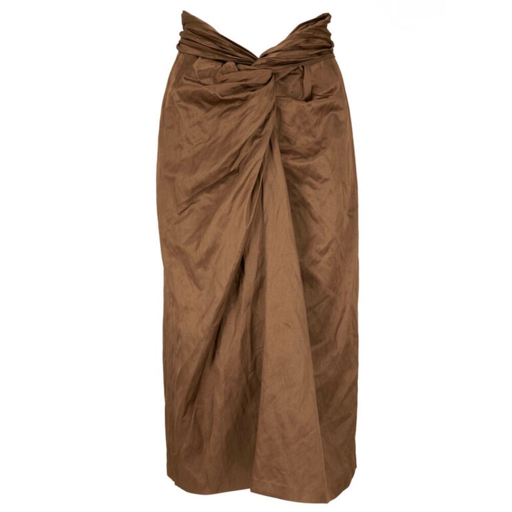 Vince Metallic Cottonwood Twist Front Midi Skirt Sz 4 Bronze Draped NWOT